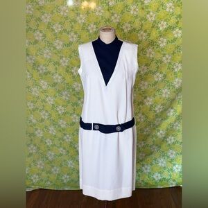 Vintage 60s Union Made Mod Drop Waist Shift Dress Sailor Size S/M Navy White
